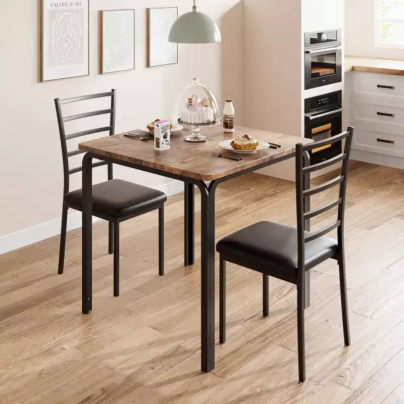 Ensemble table à manger compacte peu encombrante pour 2 personnes - Table carrée moderne avec 2 chaises - Parfait pour les petits appartements, les cuisines ou les coins repas
