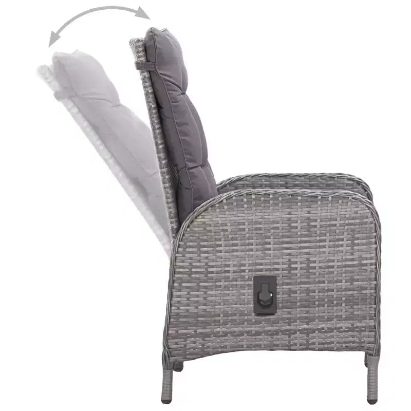 vidaXL Ensemble de jardin de repas gris en polyrotin, acier, verre, polyester 3 pièces