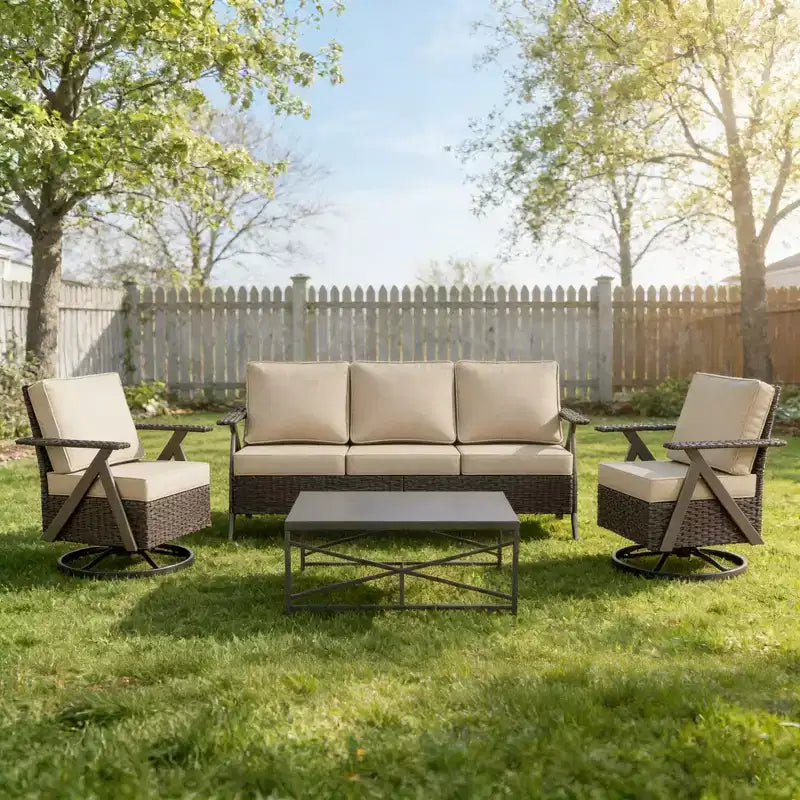 Ensemble de meubles de patio Bestier, ensemble de conversation d'extérieur avec canapé et chaises coussinés épais, table basse pour jardin, arrière-cour, porche