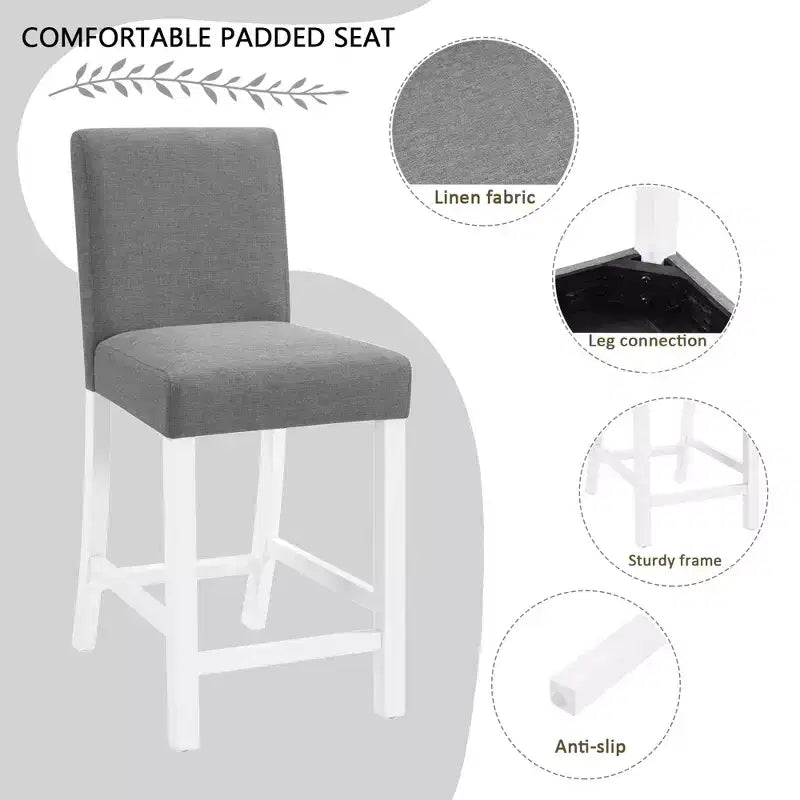 Ensemble de salle à manger moderne GDFStudio Roseanne 5 pièces en bois d'hévéa hauteur comptoir avec 4 chaises rembourrées en lin