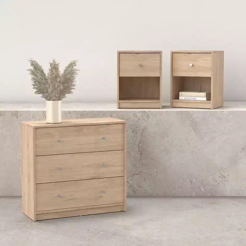 Tvilum, Ensemble chambre 3 pièces Portland - Commode et lot de 2 tables de chevet