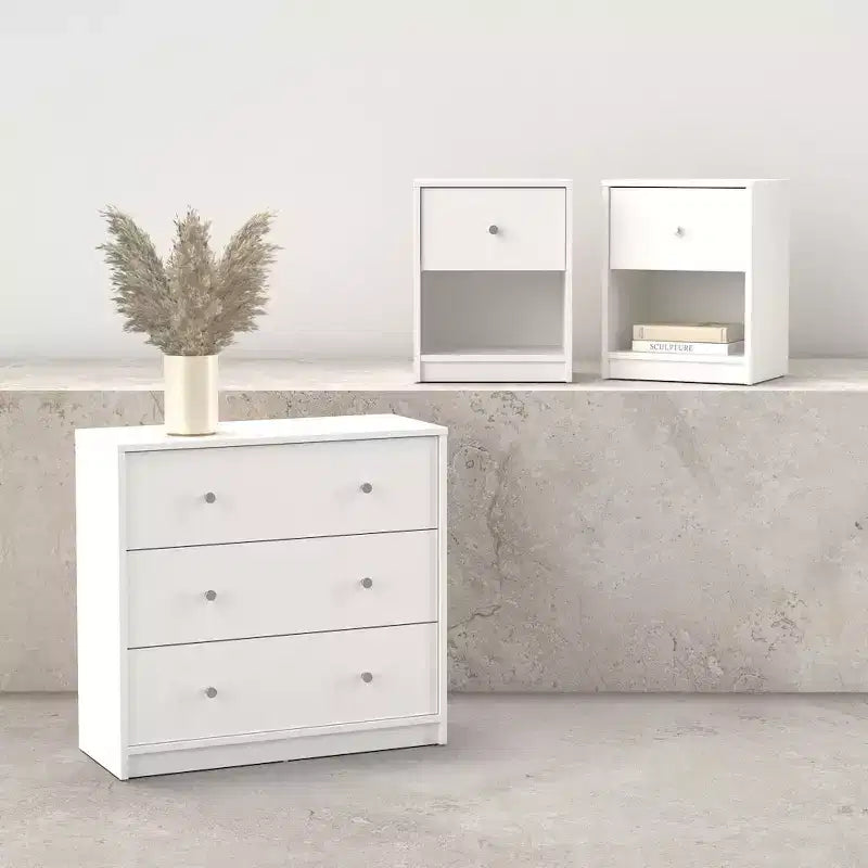 Tvilum, Ensemble chambre 3 pièces Portland - Commode et lot de 2 tables de chevet