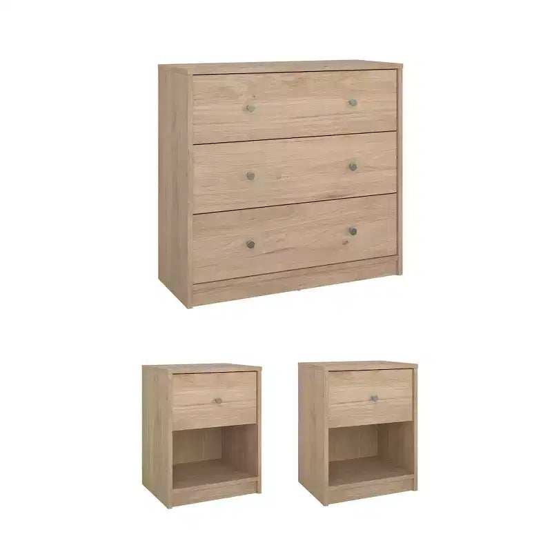 Tvilum, Ensemble chambre 3 pièces Portland - Commode et lot de 2 tables de chevet