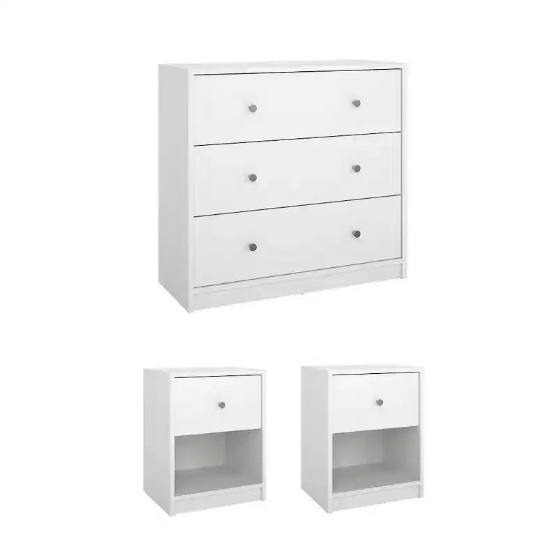 Tvilum, Ensemble chambre 3 pièces Portland - Commode et lot de 2 tables de chevet