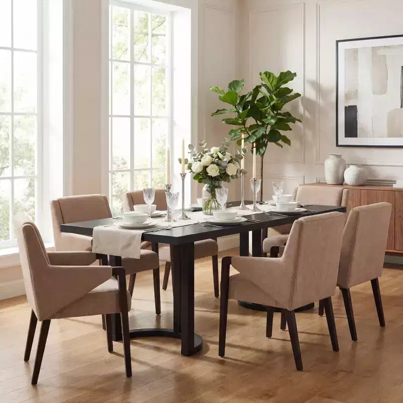Christopher Knight Home Harish Ensemble de salle à manger moderne 7 pièces en bois d'hévéa rembourré en lin avec table rectangulaire