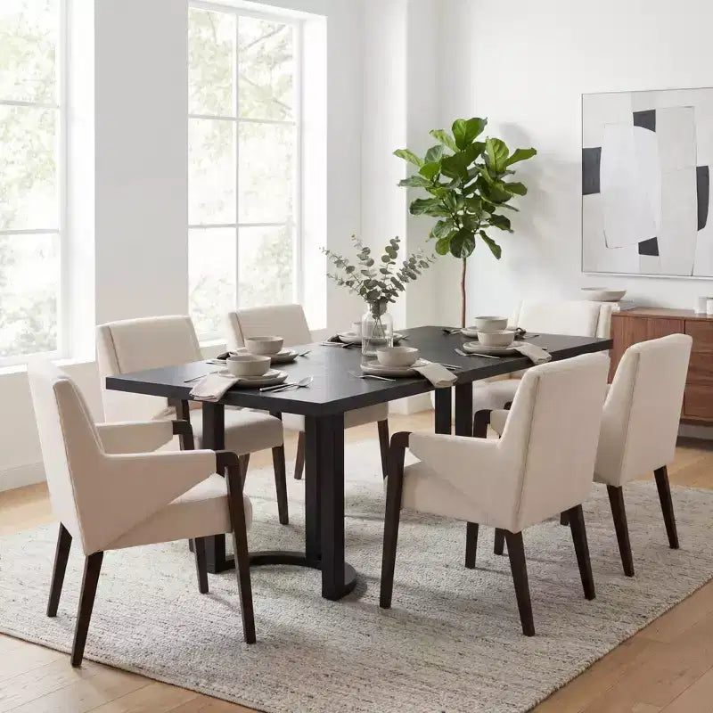 Christopher Knight Home Harish Ensemble de salle à manger moderne 7 pièces en bois d'hévéa rembourré en lin avec table rectangulaire