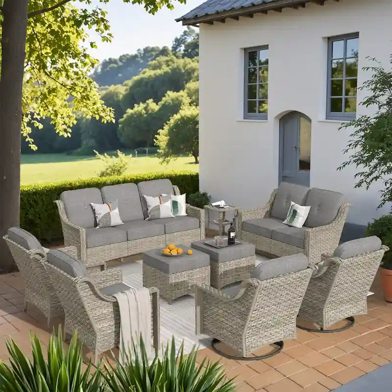 Ensemble de conversation de jardin 9 pièces XIZZI avec fauteuil pivotant
