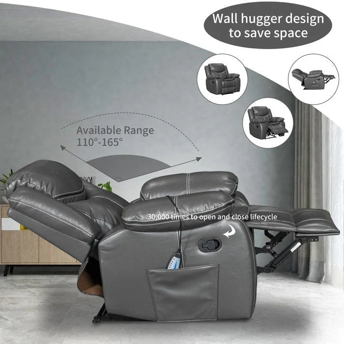 Fauteuil inclinable massant et chauffant en cuir, assise large et durable