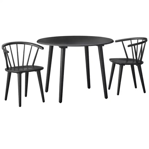 Buylateral 3pc 42" Florence Farmhouse Round Dining Set with Solid Wood Chairs Black