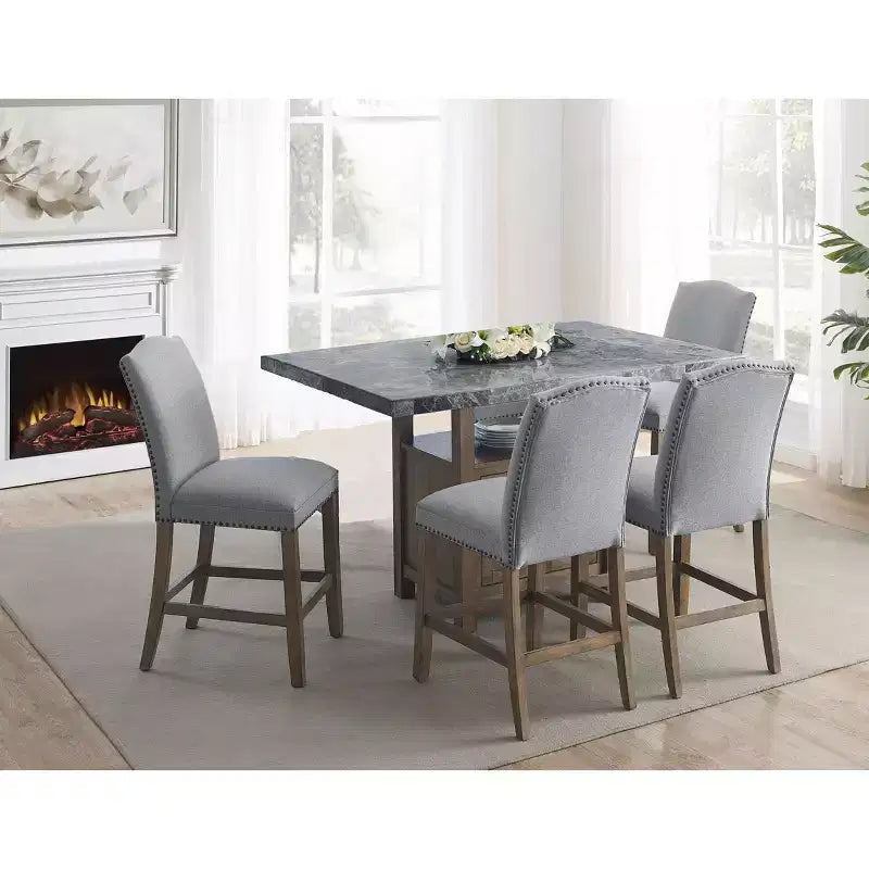 Ensemble de salle à manger 5 pièces en marbre Grayson gris/bois flotté – Steve Silver Co.