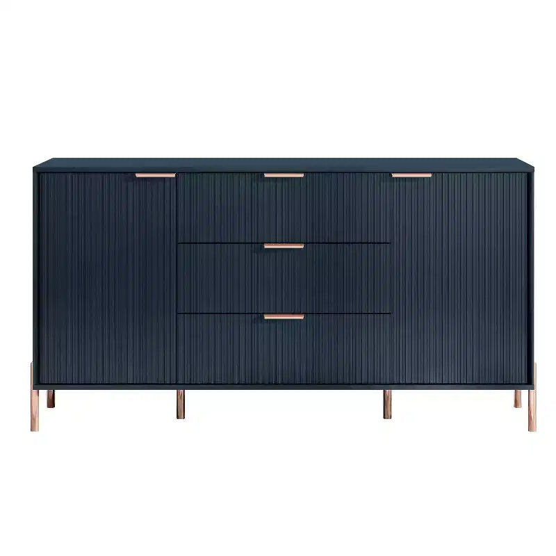 Festivo Lot de 3 tables de chevet 3 tiroirs et commode 3 tiroirs bleu marine au design moderne et élégant