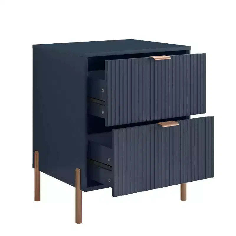 Festivo Ensemble 3 pièces élégance moderne : 2 tables de nuit à 2 tiroirs et commode à 3 tiroirs bleu marine