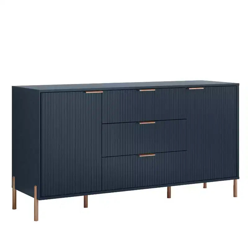 Festivo Ensemble 3 pièces élégance moderne : 2 tables de nuit à 2 tiroirs et commode à 3 tiroirs bleu marine
