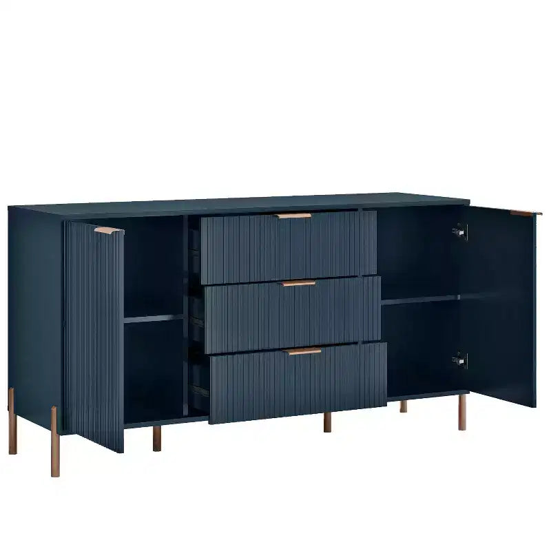 Festivo Ensemble 3 pièces élégance moderne : 2 tables de nuit à 2 tiroirs et commode à 3 tiroirs bleu marine