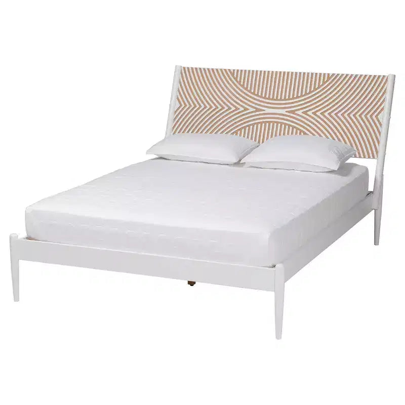 Ensemble de chambre à coucher 3 pièces Baxton Studio Queen Louetta sculpté contrastant blanc/marron naturel