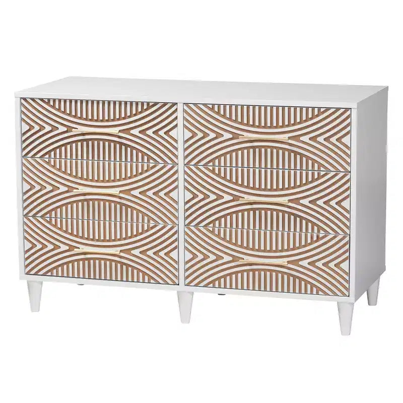 Ensemble de chambre à coucher 3 pièces Baxton Studio Queen Louetta sculpté contrastant blanc/marron naturel