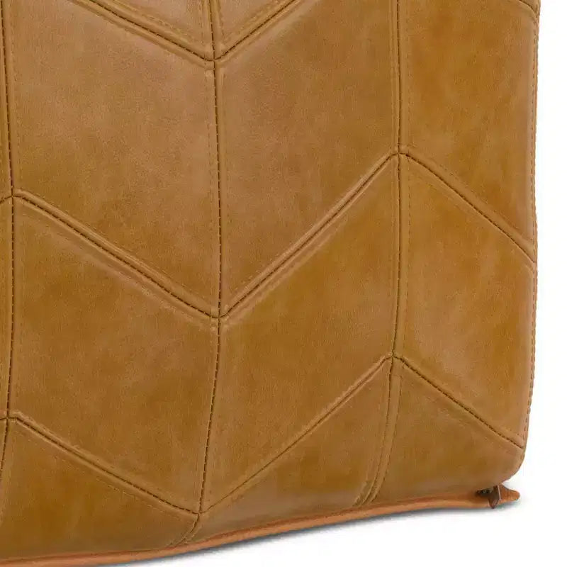 Pouf carré marron : cuir véritable chevrons, aucun assemblage requis, assise rembourrée