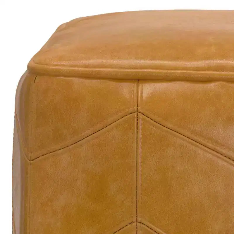 Pouf carré marron : cuir véritable chevrons, aucun assemblage requis, assise rembourrée