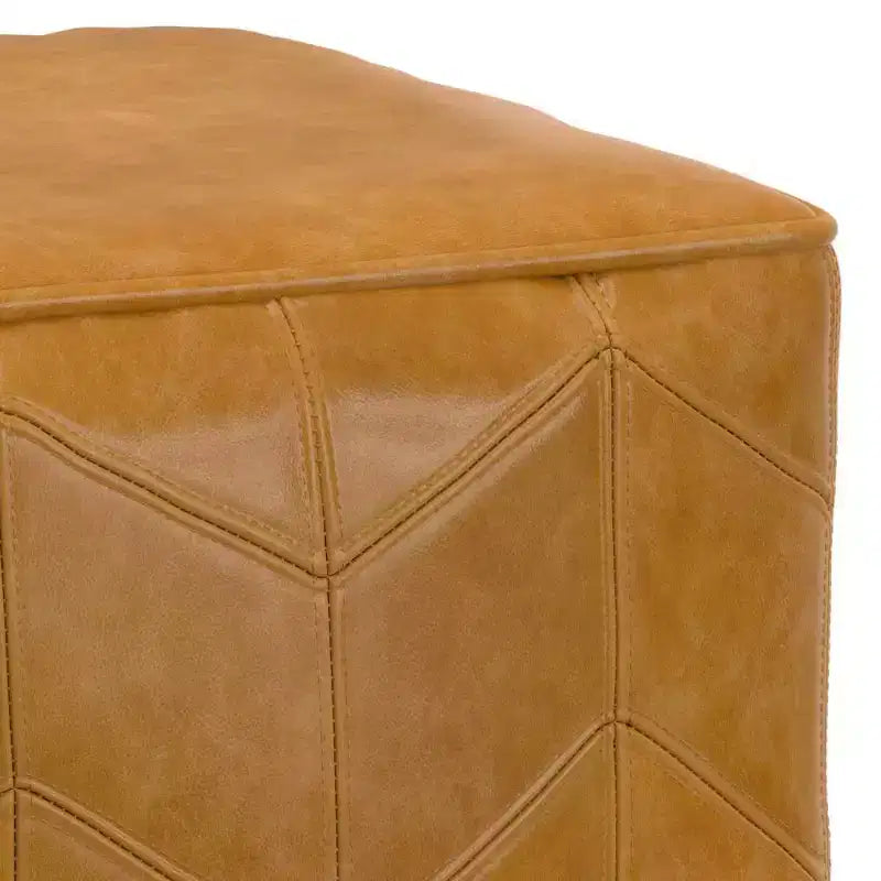 Pouf carré marron : cuir véritable chevrons, aucun assemblage requis, assise rembourrée