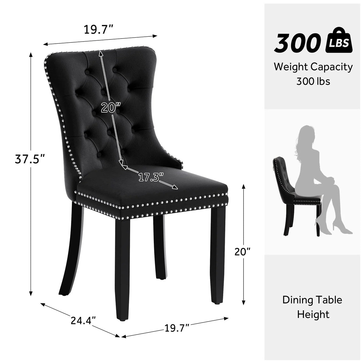 Chaise de salle à manger capitonnée en velours avec pieds en bois massif, lot de 6