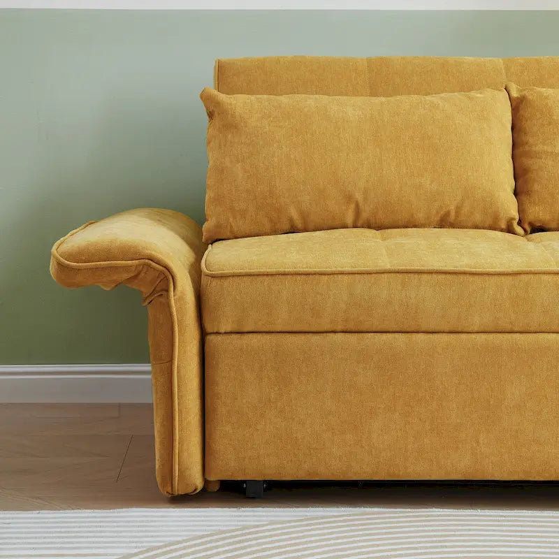 Canapé-lit gigogne en tissu chenille jaune - 39,00 x 53,50 x 31,50