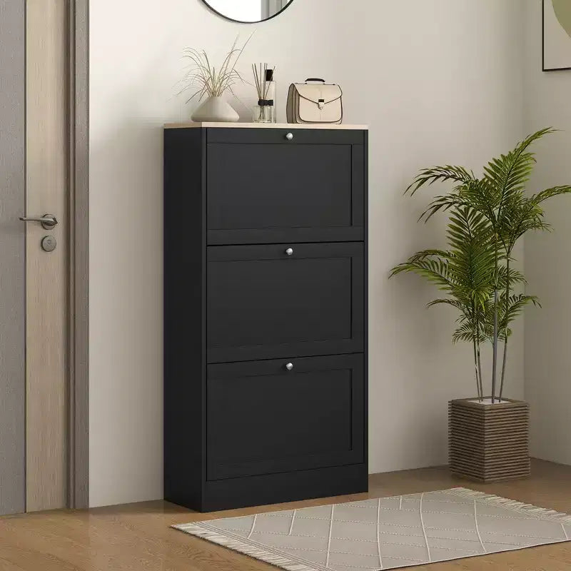 Meuble à chaussures étroit HOMCOM pour entrée avec 3 tiroirs basculants et étagères réglables, organisateur de rangement pour 12 à 18 paires de chaussures