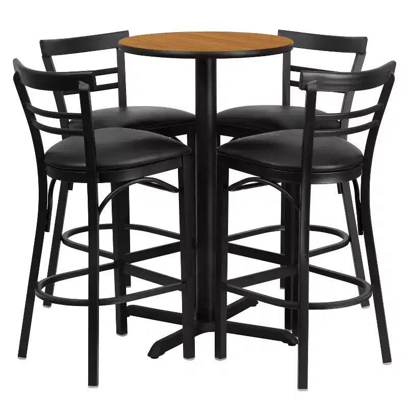 Flash Furniture 24'' Round Laminate Table Set with X-Base and 4 Two-Slat Ladder Back Metal Barstools