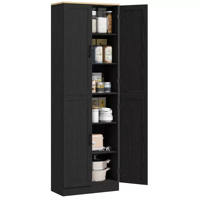 HOMCOM Garde-Manger de cuisine autoportant 170 cm, Armoire de rangement à 4 portes avec étagères réglables et portes