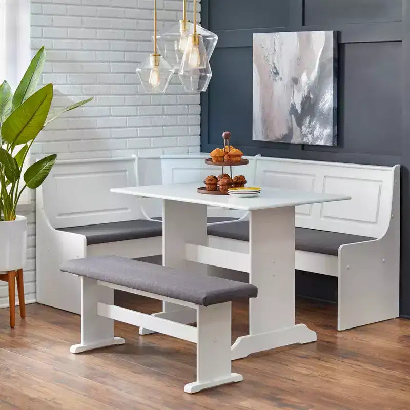 Ensemble de salle à manger Buylateral 3 pièces Polly Farmhouse avec banquette d'angle et table en bois massif