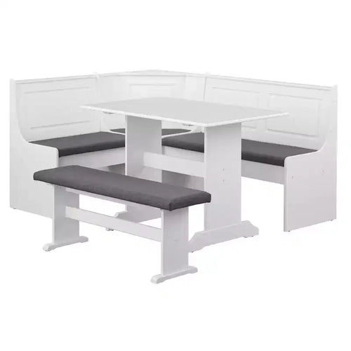 Buylateral 3pc Polly Farmhouse Upholstered Solid Wood Breakfast Nook Dining Set