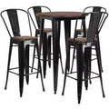 Emma and Oliver 30 Round Metal/Wood Bar Table Set - 4 Stools