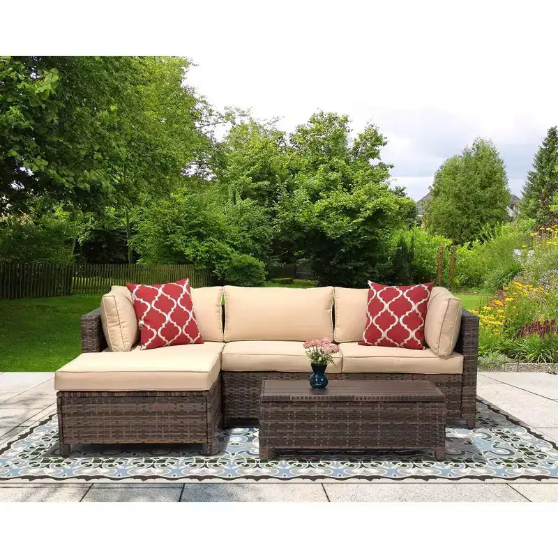Ensemble de salon de jardin 3 pièces en osier avec coussins – EDYO LIVING