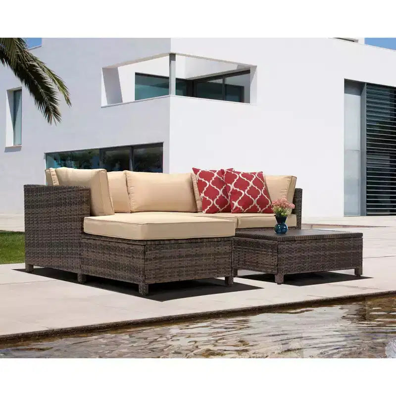 Ensemble de salon de jardin 3 pièces en osier avec coussins – EDYO LIVING