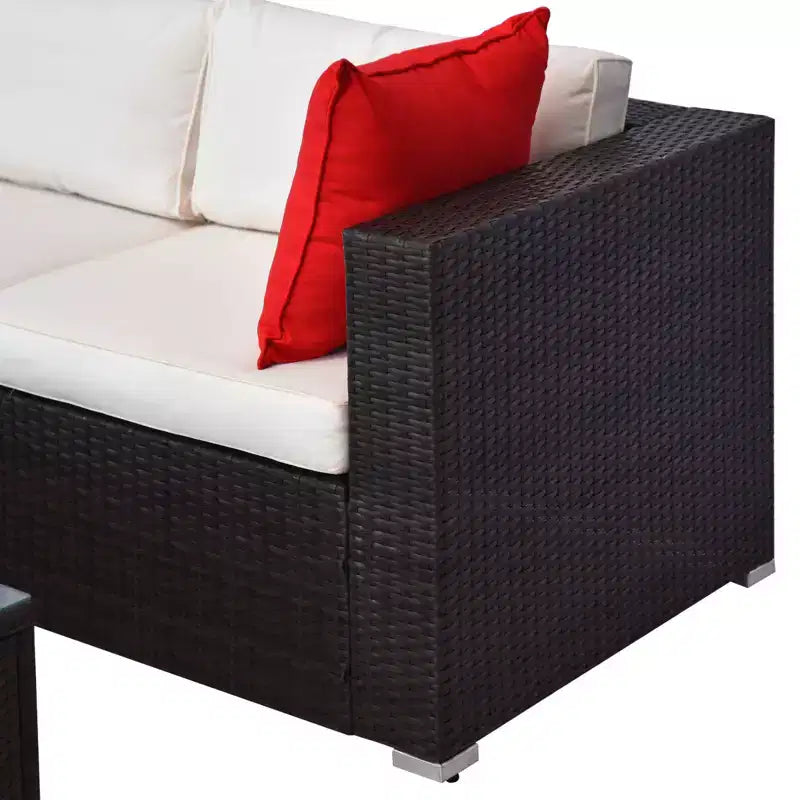 Outsunny Ensemble de mobilier de jardin 5 pièces, Canapé de terrasse, Canapé en rotin PE, Coussins, Oreillers, Ottoman, Table basse