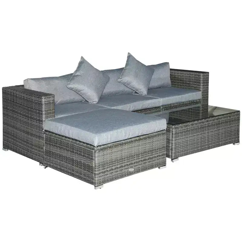 Outsunny Ensemble de mobilier de jardin 5 pièces, Canapé de terrasse, Canapé en rotin PE, Coussins, Oreillers, Ottoman, Table basse