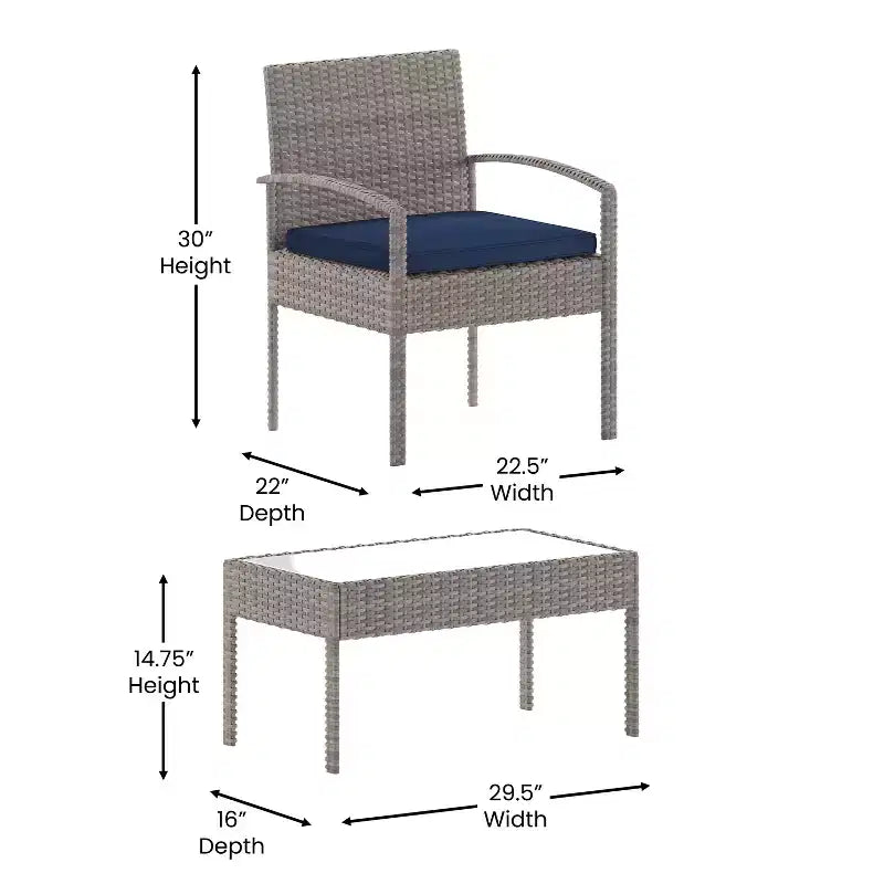 Flash Furniture Ensemble de patio 4 pièces Aransas avec structure en acier et coussins