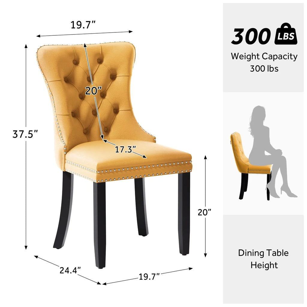 Chaise de salle à manger capitonnée en velours avec pieds en bois massif, lot de 6