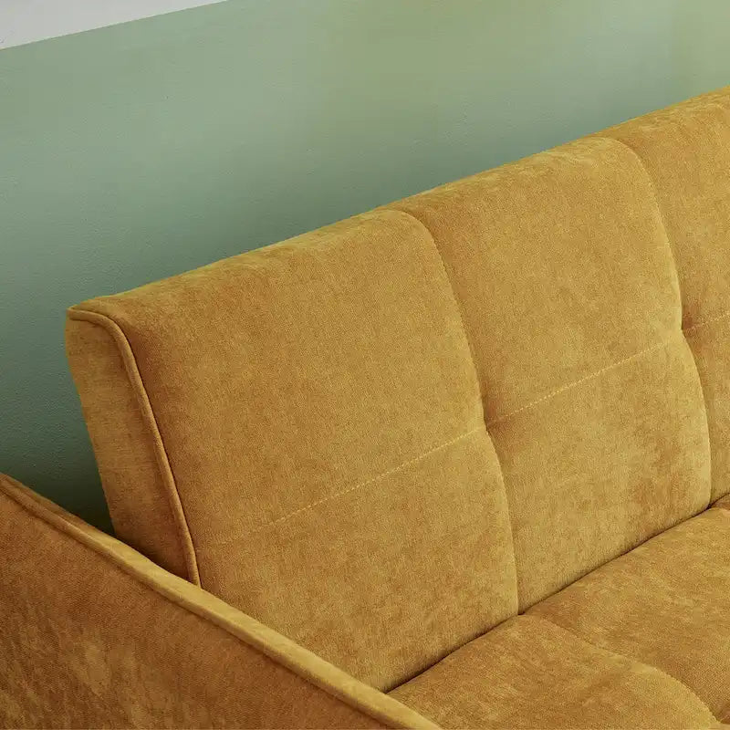 Canapé-lit gigogne en tissu chenille jaune - 39,00 x 53,50 x 31,50