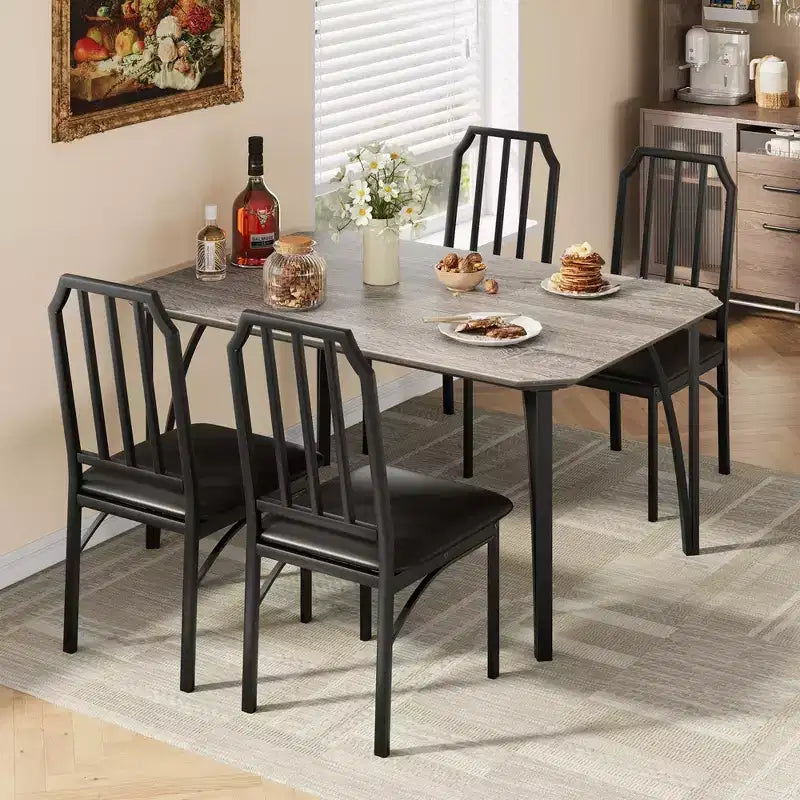 Ensemble table et chaises de salle à manger pour 4 personnes, table de cuisine et chaises pour 4 avec design chanfreiné, ensemble de salle à manger 5 pièces avec sièges coussinés