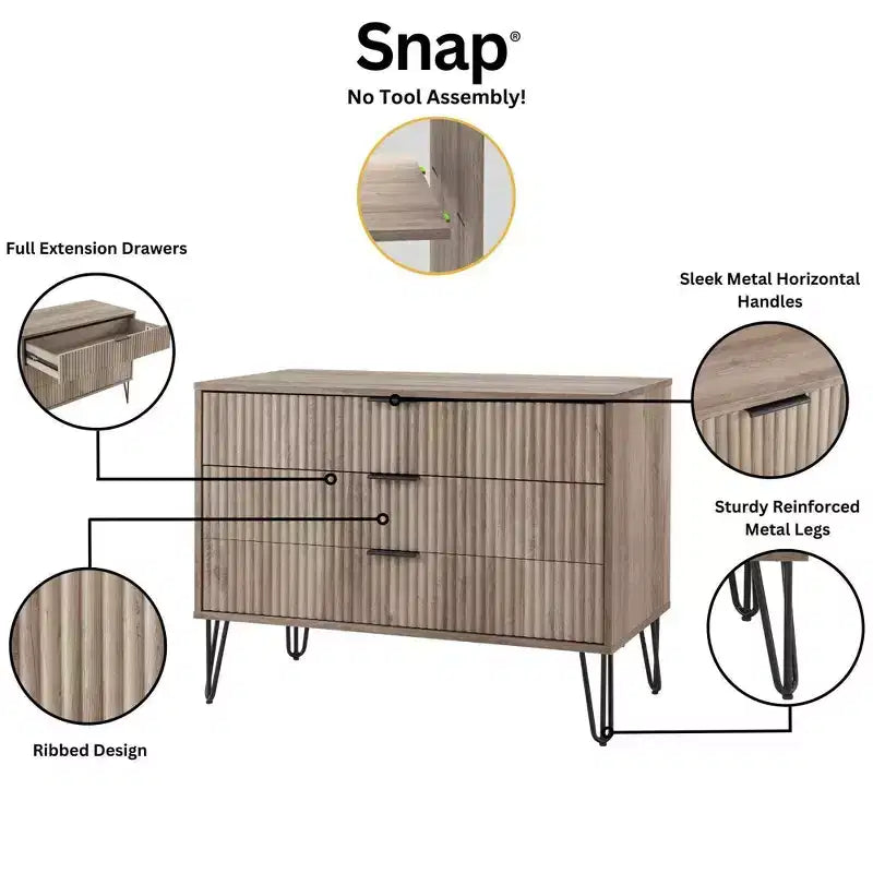 Ensemble commode 5 tiroirs, commode 3 tiroirs et table de chevet Manhattan Comfort Dumbo 3 pièces