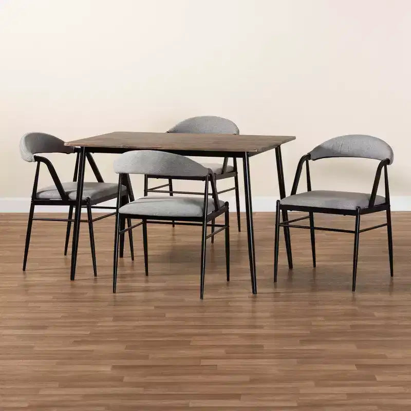 Ensemble de salle à manger 5 pièces Baxton Studio Orrin en tissu gris et métal de style industriel moderne