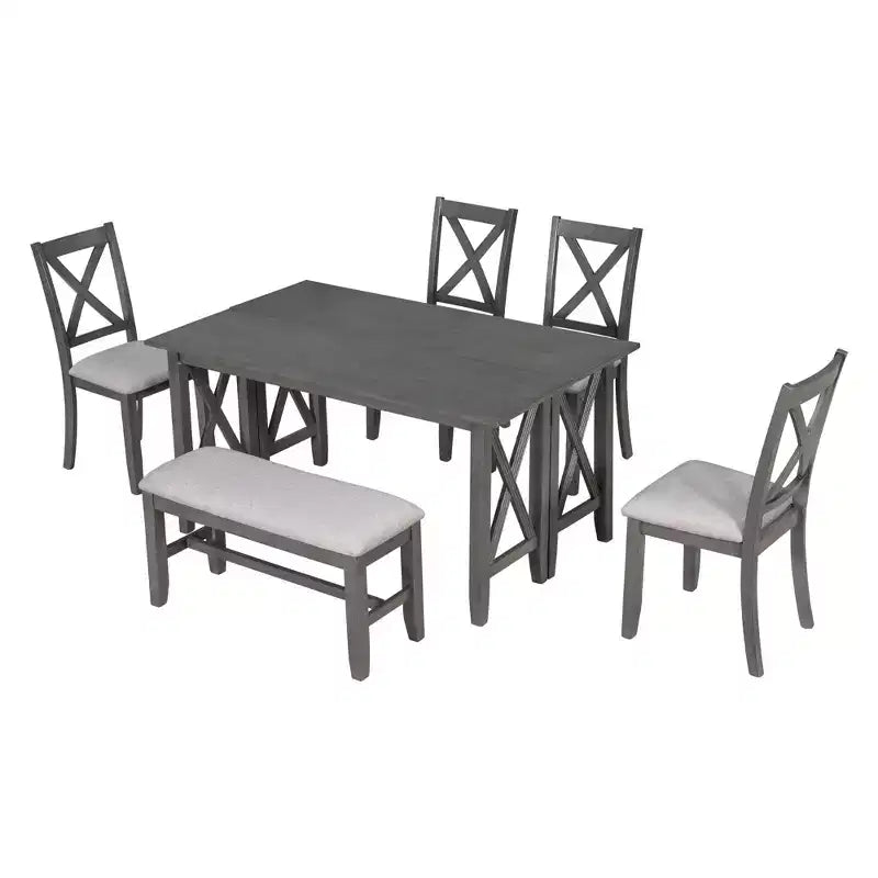 Ensemble de salle à manger pliable Whisen 6 pièces avec 4 chaises et un banc