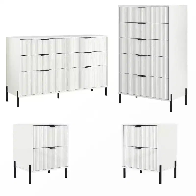 Ensemble de commode de chambre à coucher Festivo 4 pièces « Modern Elegance », une commode à 6 tiroirs et 2 tables de chevet à 2 tiroirs