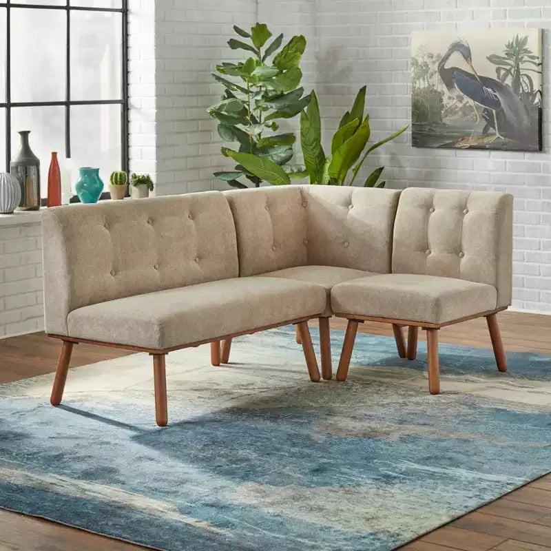 Buylateral Ensemble de salle à manger 4 pièces Playmate Mid-Century Modern Upholstered Breakfast Nook Noyer Meubles rembourrés polyvalents, Hévéa
