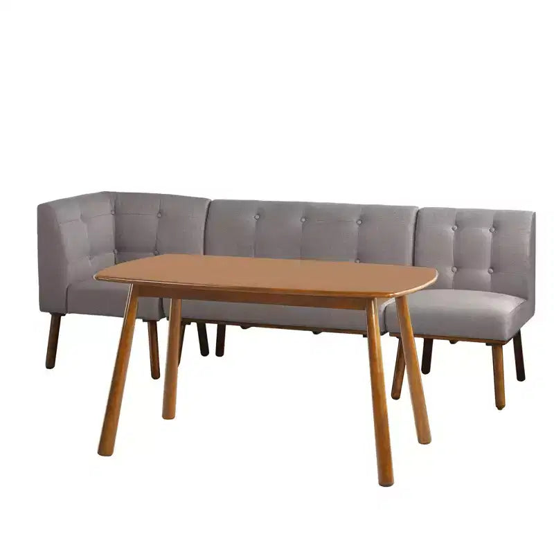 Buylateral Ensemble de salle à manger 4 pièces Playmate Mid-Century Modern Upholstered Breakfast Nook Noyer Meubles rembourrés polyvalents, Hévéa