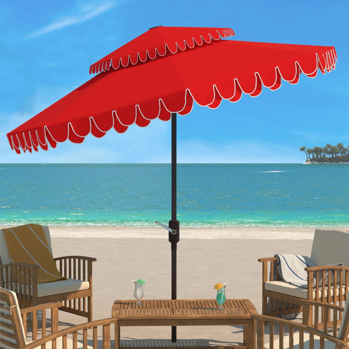 Parasol déporté double toit 274 cm avec cantonnière Kjerstin SAFAVIEH Outdoor
