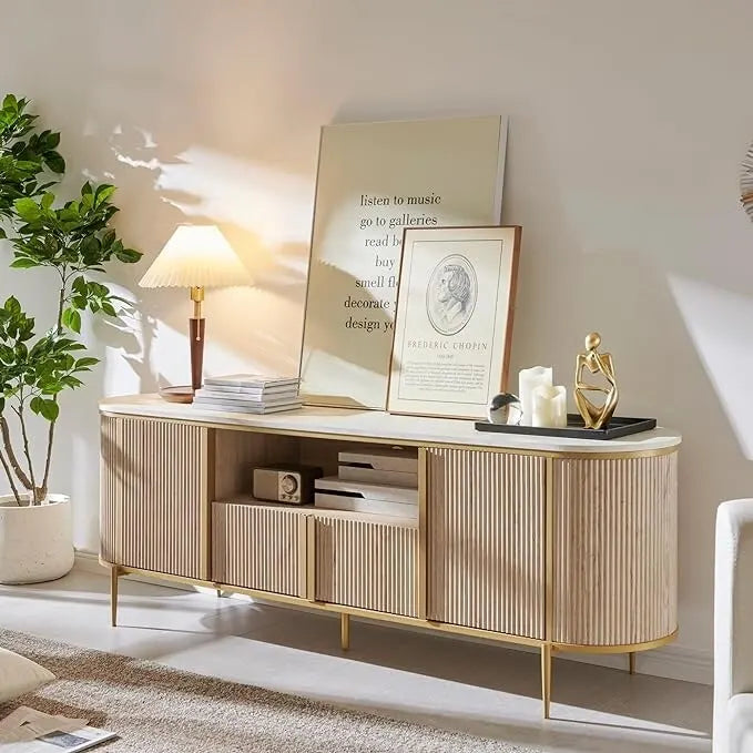 Meuble TV de luxe moderne, meuble de divertissement, avec plateau en faux marbre