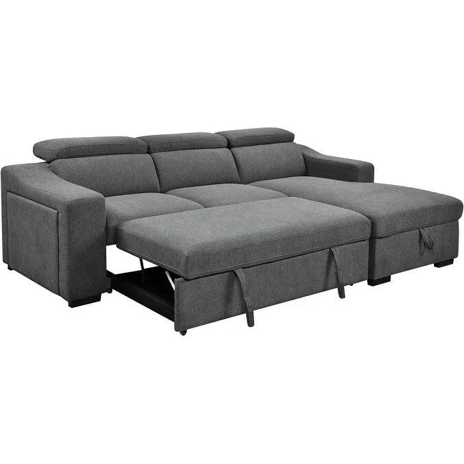 Roomfitters 103 Canapé sectionnel convertible avec méridienne de rangement, appuie-têtes réglables, canapé d'angle en L avec fonction couchage, gris foncé